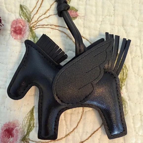 Black Leather Pegasus Charm with Burgundy Tassel - Picture 6 of 13